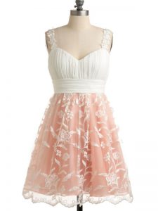 Peach Lace Up Straps Lace Quinceanera Dama Dress Lace Sleeveless
