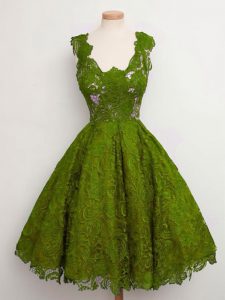 Lace Straps Sleeveless Lace Up Lace Dama Dress for Quinceanera in Olive Green