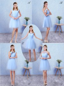 Clearance Knee Length A-line Sleeveless Blue Bridesmaid Dress Lace Up