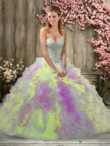 Fantastic Floor Length Lace Up Sweet 16 Dresses Multi-color for Military Ball and Sweet 16 and Quinceanera with Beading 