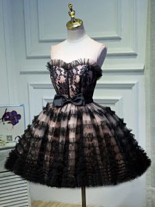 Sweetheart Sleeveless Hoco Dress Mini Length Ruffled Layers and Belt Black Tulle
