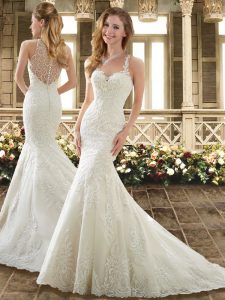 Sweet White Sleeveless Lace Clasp Handle Wedding Dress