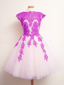 A-line Bridesmaid Dress Multi-color Scalloped Tulle Sleeveless Mini Length Lace Up