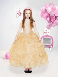Stunning Ball Gowns Little Girls Pageant Gowns Gold Straps Organza Sleeveless Ankle Length Lace Up