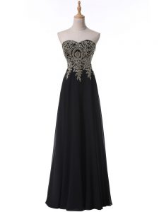 Black Sleeveless Floor Length Beading and Appliques Side Zipper Evening Party Dresses