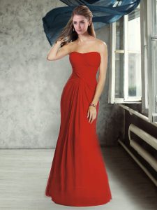 Captivating Floor Length Wine Red Quinceanera Court of Honor Dress Strapless Sleeveless Zipper