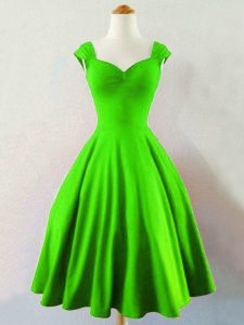 Green Taffeta Lace Up Straps Sleeveless Mini Length Vestidos de Damas Ruching
