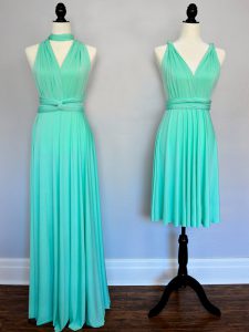 Shining Turquoise Sleeveless Ruching Floor Length Bridesmaids Dress