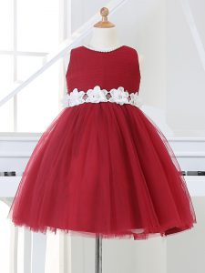 Dynamic Wine Red Sleeveless Tulle Zipper Flower Girl Dresses for Less for Wedding Party