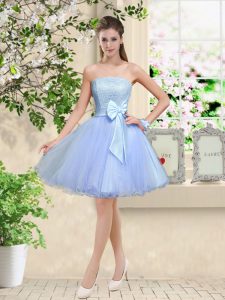 Knee Length Lavender Bridesmaid Dress Organza Sleeveless Lace and Belt