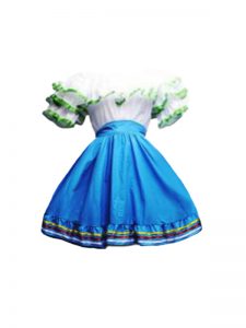 Most Popular Blue And White A-line Scoop Short Sleeves Taffeta Mini Length Zipper Ruffles Prom Evening Gown