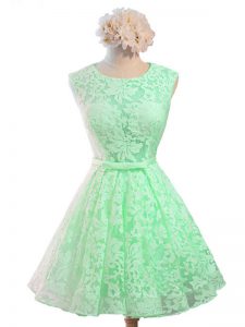 Apple Green Lace Up Scoop Belt Bridesmaid Gown Lace Sleeveless