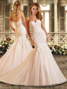Dazzling Pink Organza Clasp Handle Sweetheart Sleeveless Bridal Gown Sweep Train Appliques and Embroidery