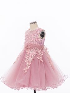 Perfect Appliques and Hand Made Flower Girls Pageant Dresses Pink Zipper Sleeveless Knee Length