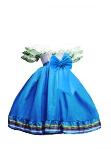 Popular Baby Blue Lace Up Kids Formal Wear Ruffled Layers and Bowknot Short Sleeves Floor Length