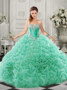 Court Train Ball Gowns Sweet 16 Quinceanera Dress Apple Green Sweetheart Organza Sleeveless Lace Up