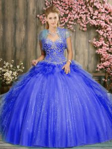 Gorgeous Royal Blue Sleeveless Beading Floor Length Sweet 16 Quinceanera Dress