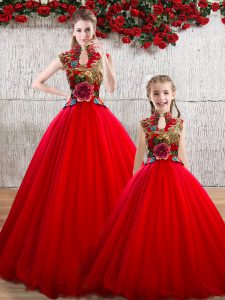 Appliques Quinceanera Dress Red Lace Up Sleeveless Floor Length