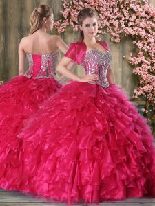 Charming Hot Pink Sleeveless Beading and Ruffles Floor Length 15 Quinceanera Dress