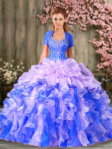 Pretty Multi-color Lace Up Quinceanera Gowns Beading and Ruffles Sleeveless Floor Length