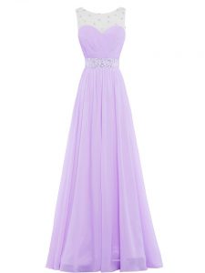 New Style Lavender Chiffon Zipper Scoop Sleeveless Floor Length Evening Dress Beading