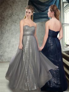 Floor Length Empire Sleeveless Grey Bridesmaid Dress Backless