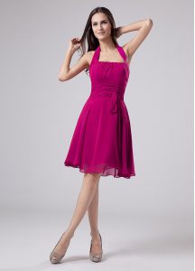 Sophisticated Knee Length Zipper Mother Dresses Fuchsia for Prom and Party with Ruching