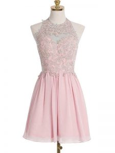 Appliques Wedding Guest Dresses Pink Lace Up Sleeveless Knee Length