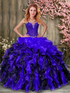 Multi-color Ball Gowns Beading and Ruffles Quinceanera Dresses Lace Up Organza Sleeveless Floor Length