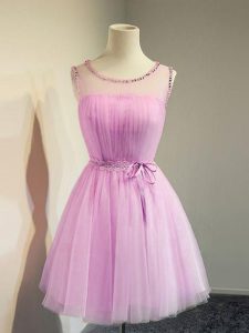 Tulle Sleeveless Knee Length Quinceanera Court Dresses and Belt
