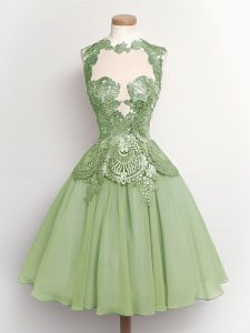 Green Lace Up High-neck Lace Damas Dress Chiffon Sleeveless