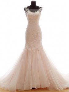 Noble Pink Wedding Dresses Tulle Brush Train Sleeveless Lace