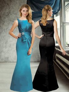 Fine Blue Mermaid Belt Quinceanera Court of Honor Dress Zipper Taffeta Sleeveless Floor Length