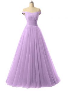 Traditional Floor Length A-line Sleeveless Lavender Prom Gown Lace Up