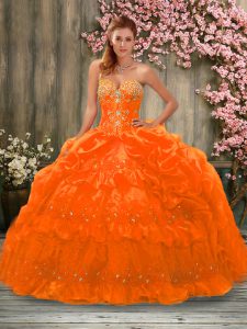 New Style Sweetheart Sleeveless Lace Up Vestidos de Quinceanera Orange Organza
