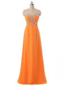 New Style Orange Empire Sweetheart Sleeveless Chiffon Floor Length Lace Up Beading and Ruching Prom Dress