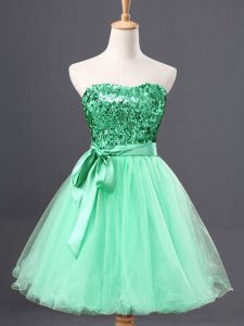 Fashionable Apple Green Zipper Sweetheart Sequins Prom Dresses Tulle Sleeveless