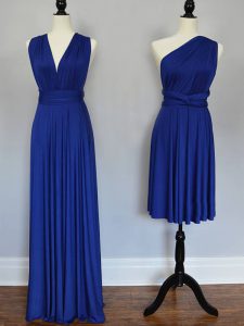 Colorful Floor Length Royal Blue Bridesmaid Dresses One Shoulder Sleeveless Lace Up