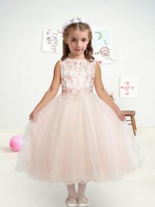 Pink Sleeveless Organza Zipper Flower Girl Dresses for Military Ball and Sweet 16 and Quinceanera
