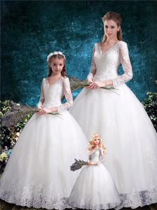 Captivating White 15th Birthday Dress Wedding Party with Lace V-neck Half Sleeves Lace Up