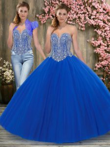 Royal Blue Quinceanera Dress Military Ball and Sweet 16 and Quinceanera with Beading Sweetheart Sleeveless Lace Up