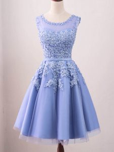 Fitting Lavender Sleeveless Knee Length Lace Lace Up Quinceanera Court of Honor Dress