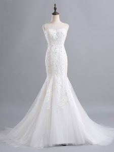 Sexy Zipper Wedding Dress White for Wedding Party with Lace Brush Train