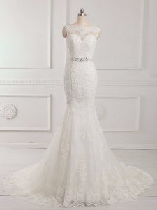 High Class White Sleeveless Beading and Lace and Appliques Backless Bridal Gown