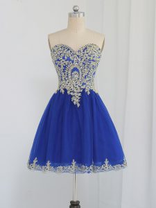 Modest Sweetheart Sleeveless Zipper Prom Evening Gown Royal Blue Tulle