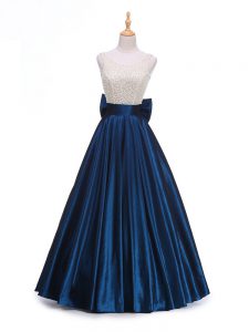 Navy Blue Sleeveless Taffeta Backless Womens Evening Dresses for Prom and Party and Military Ball and Sweet 16