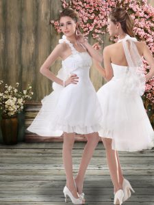 White Backless Bridal Gown Ruching Sleeveless Mini Length