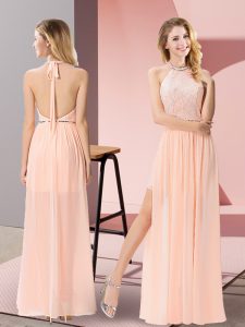 Latest Sleeveless Floor Length Sequins Backless Prom Dress with Peach
