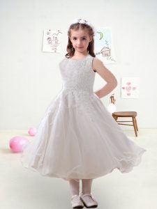 Dynamic White Zipper Toddler Flower Girl Dress Lace Sleeveless Tea Length