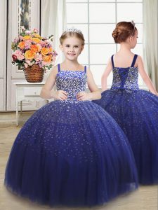 Royal Blue Little Girls Pageant Dress Wedding Party with Beading Straps Sleeveless Lace Up